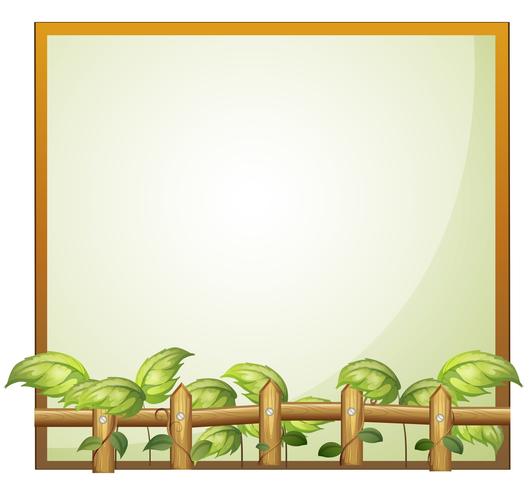 An empty frame with a wooden fence and vine plants vector