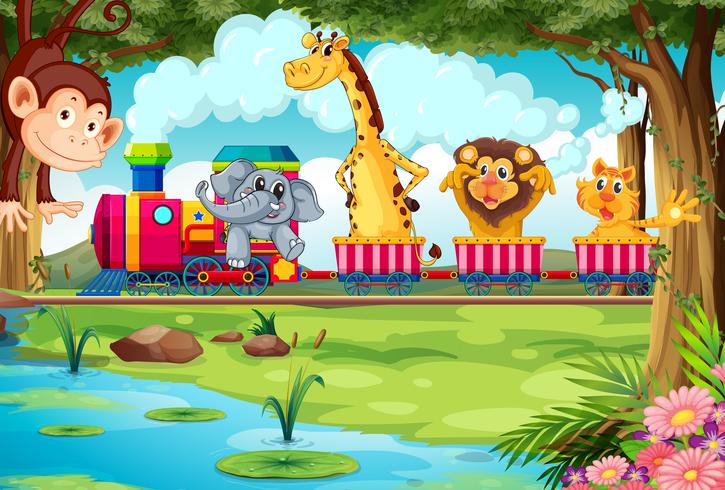 Animals and train vector