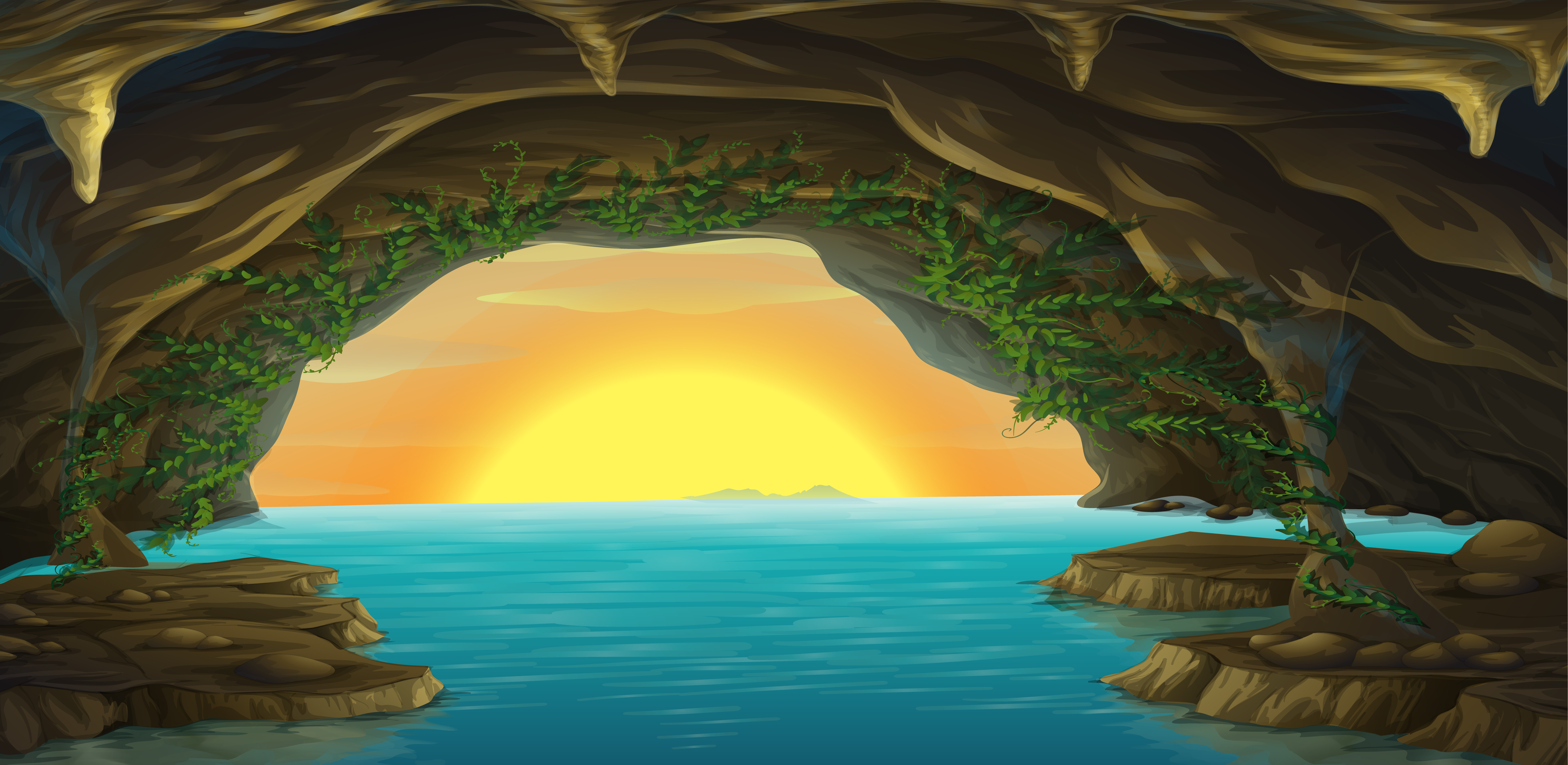 A cave and a water 431576 Vector Art at Vecteezy