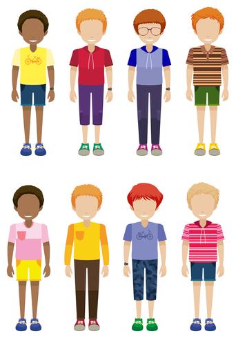 Eight faceless kids standing vector