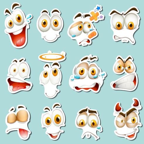Different facial expression on blue background vector