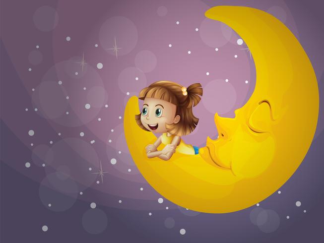 A girl sitting on the moon vector