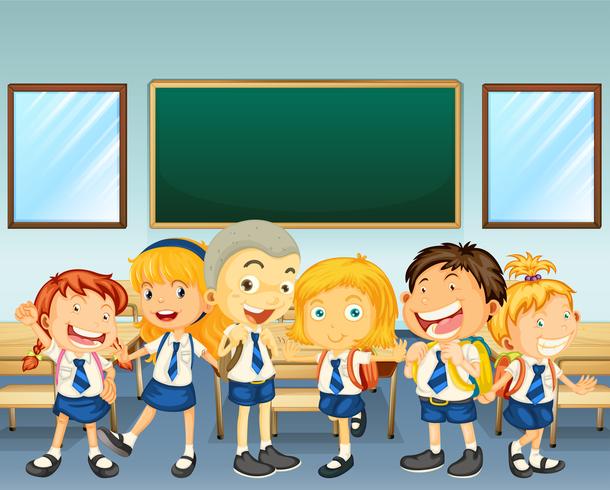 Students in uniform standing in classroom vector