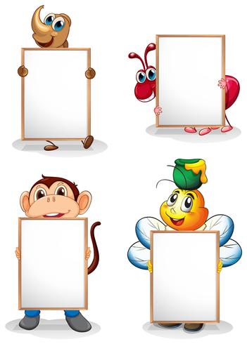 Four whiteboards in front of the four animals vector