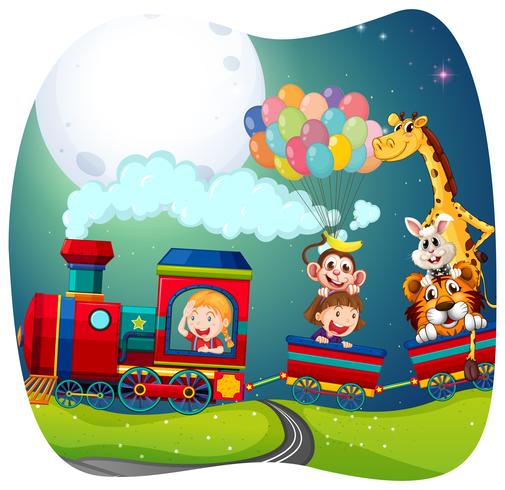 Girls and animals on train vector