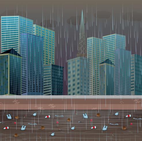 Dirty Water Pollution Rainy Night vector