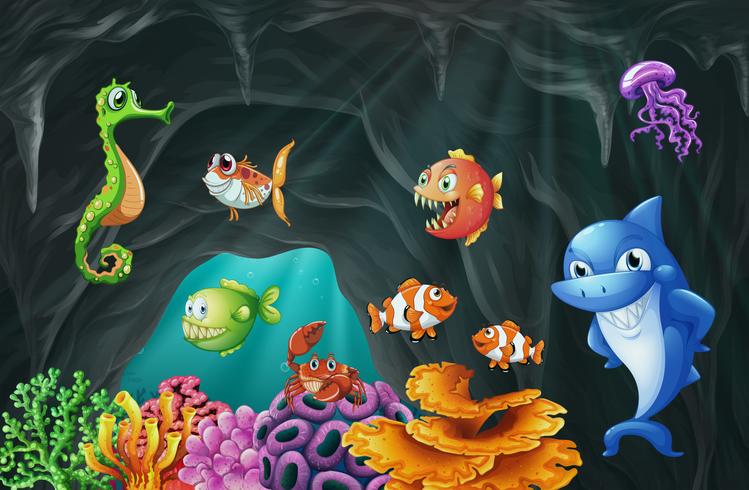 Scene with sea animals underwater vector