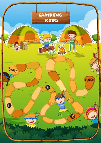 Boardgame template with camping theme vector