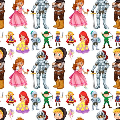 Seamless fairytales characters with prince and princess vector