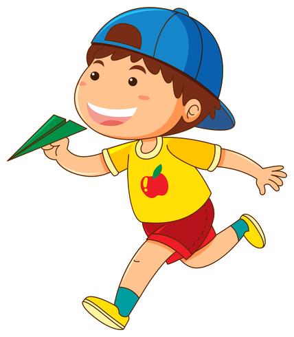 Little boy with green paper airplane vector