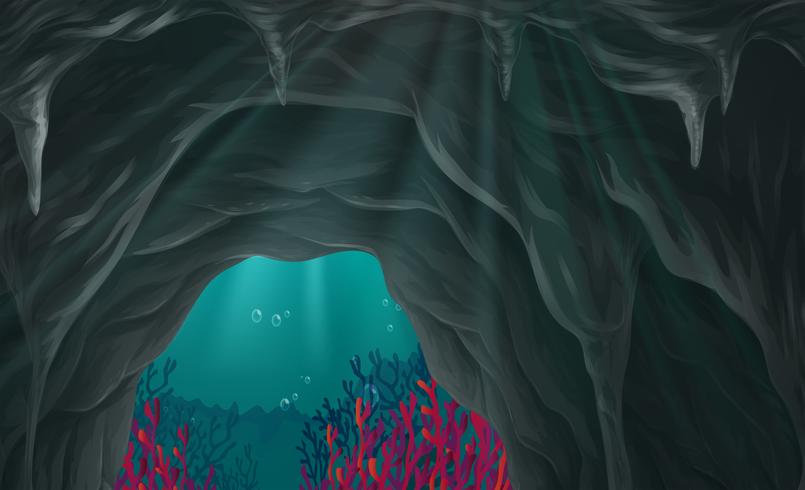 Escena de la naturaleza de la cueva bajo el mar vector