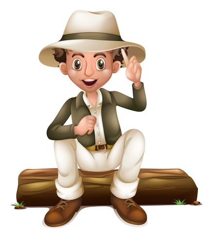 Man in safari outfit sitting on log vector