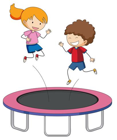 Niños saltando en trampolín vector