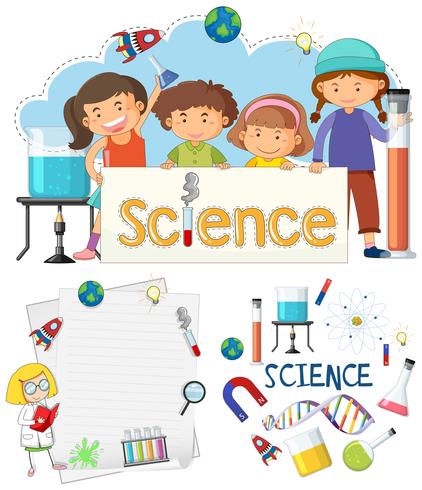 Science Banner Element and Students vector