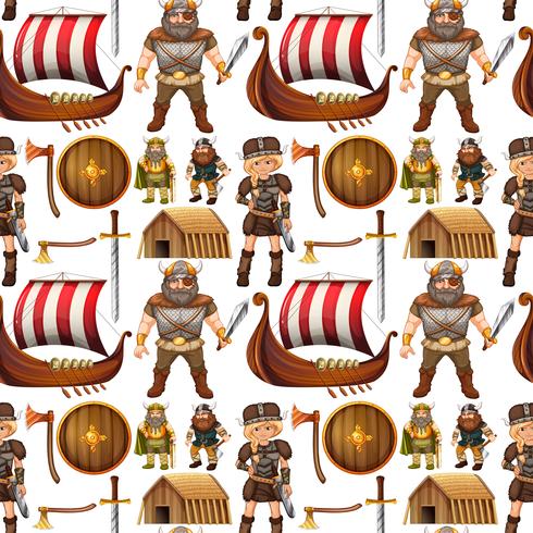 Seamless viking people and ship vector