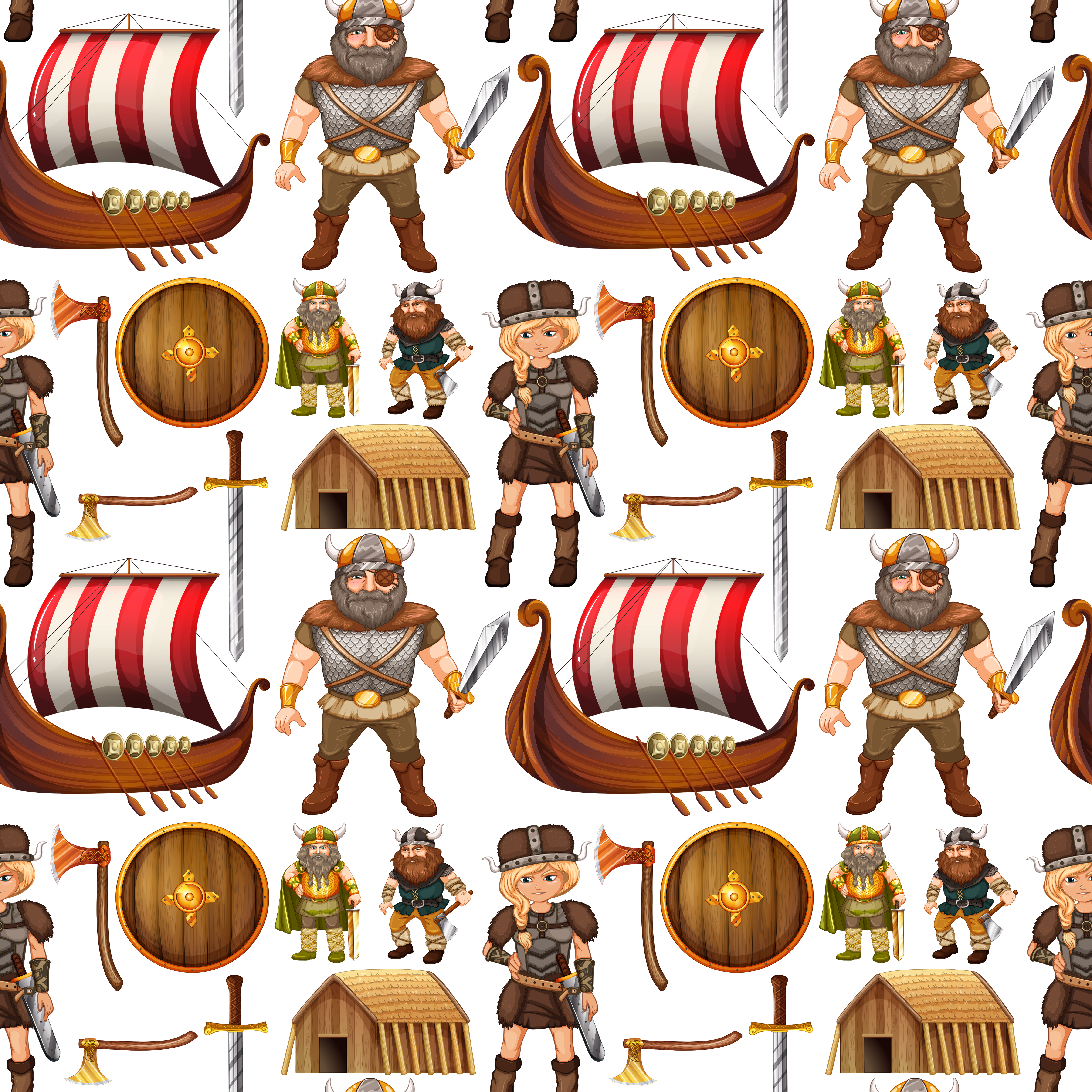 Seamless viking people and ship 431924 - Download Free Vectors, Clipart