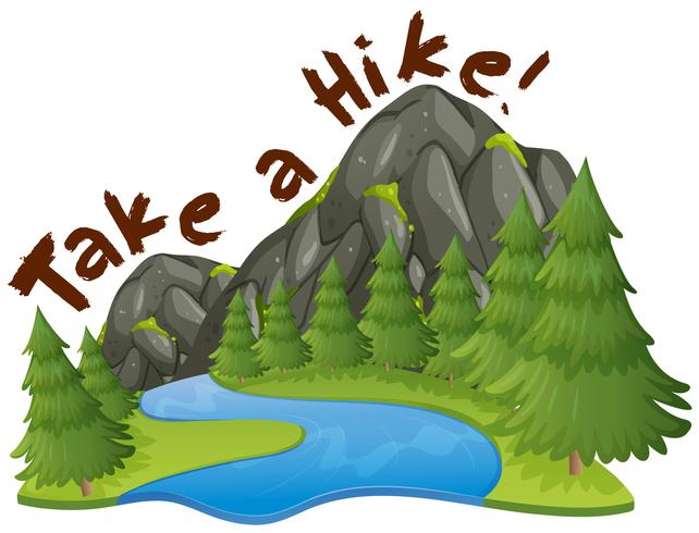 Mountain scene with phrase take a hike vector