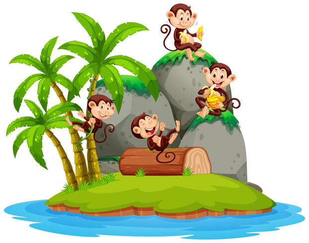 Happy monkey on isolated island vector