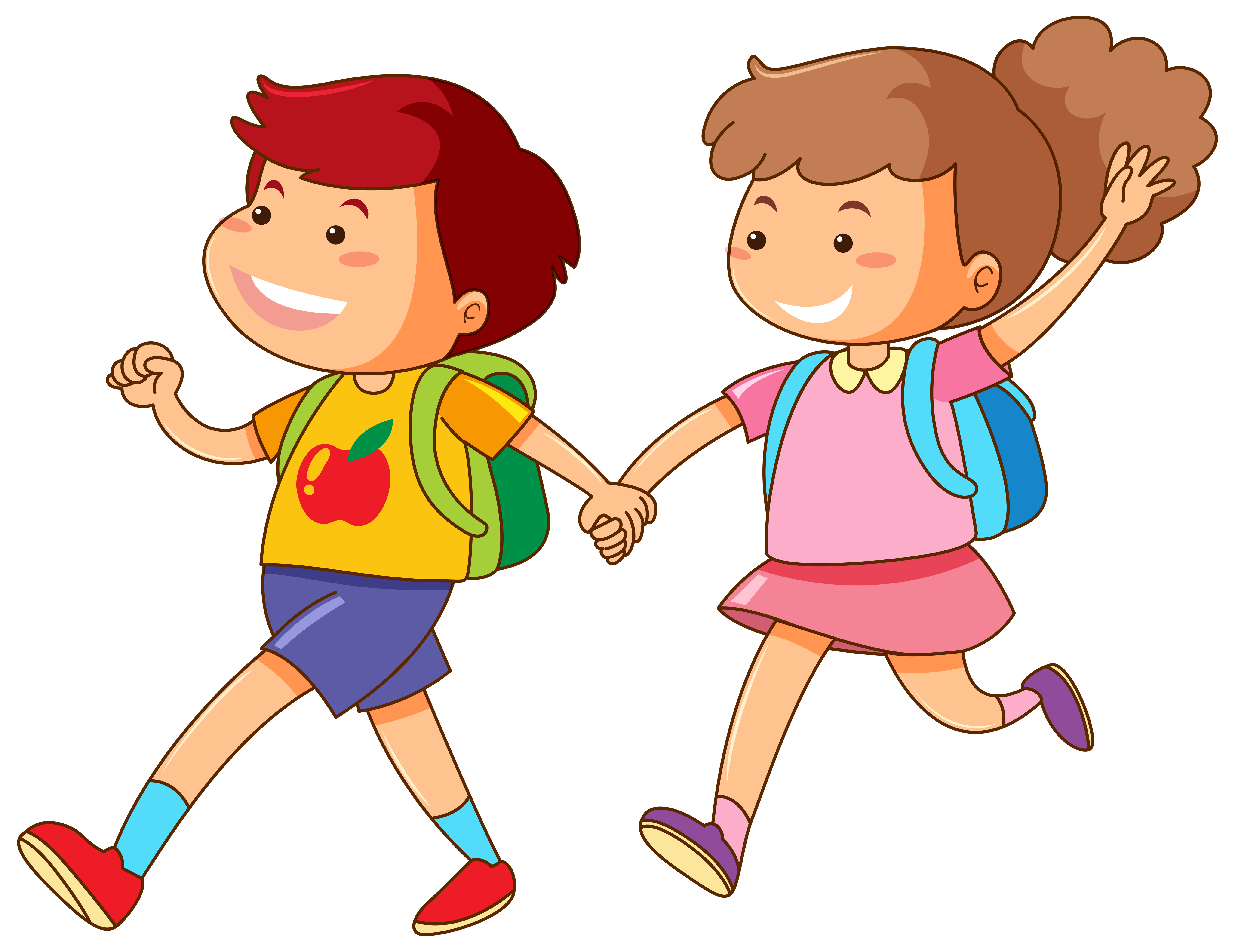 Cartoon School Kids Holding Hands