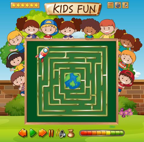 Maze game on chalkboard game template vector