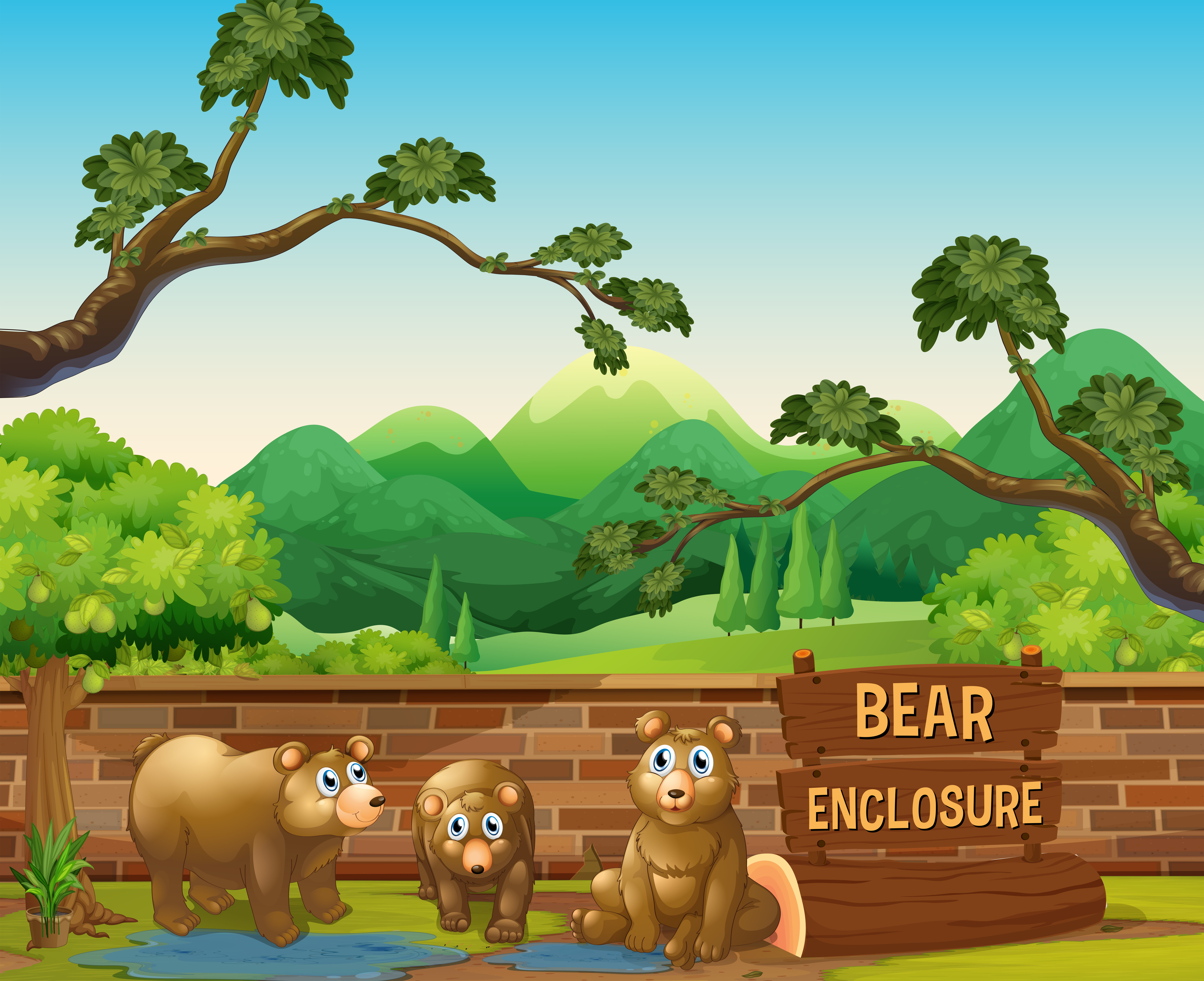 Three bears in the opened zoo 432046 Vector Art at Vecteezy