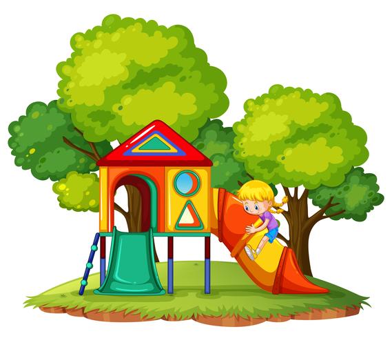 A girl playing slide at the park vector