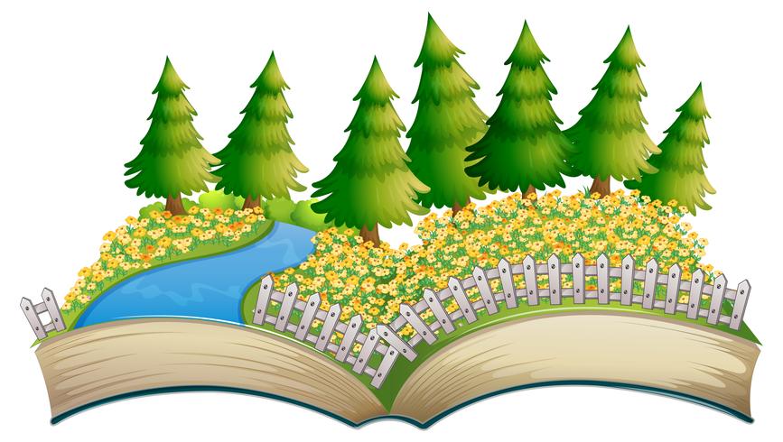 Open book flower field theme vector