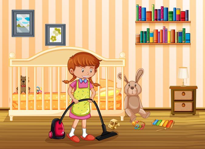 A Mother Cleaning Kid Bedroom vector