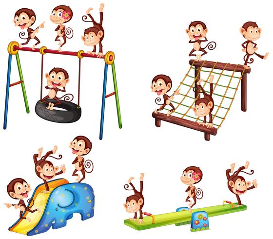 A set of monkey playing at playground vector