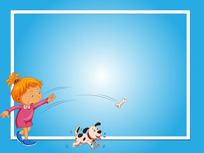 Border template with girl and dog vector