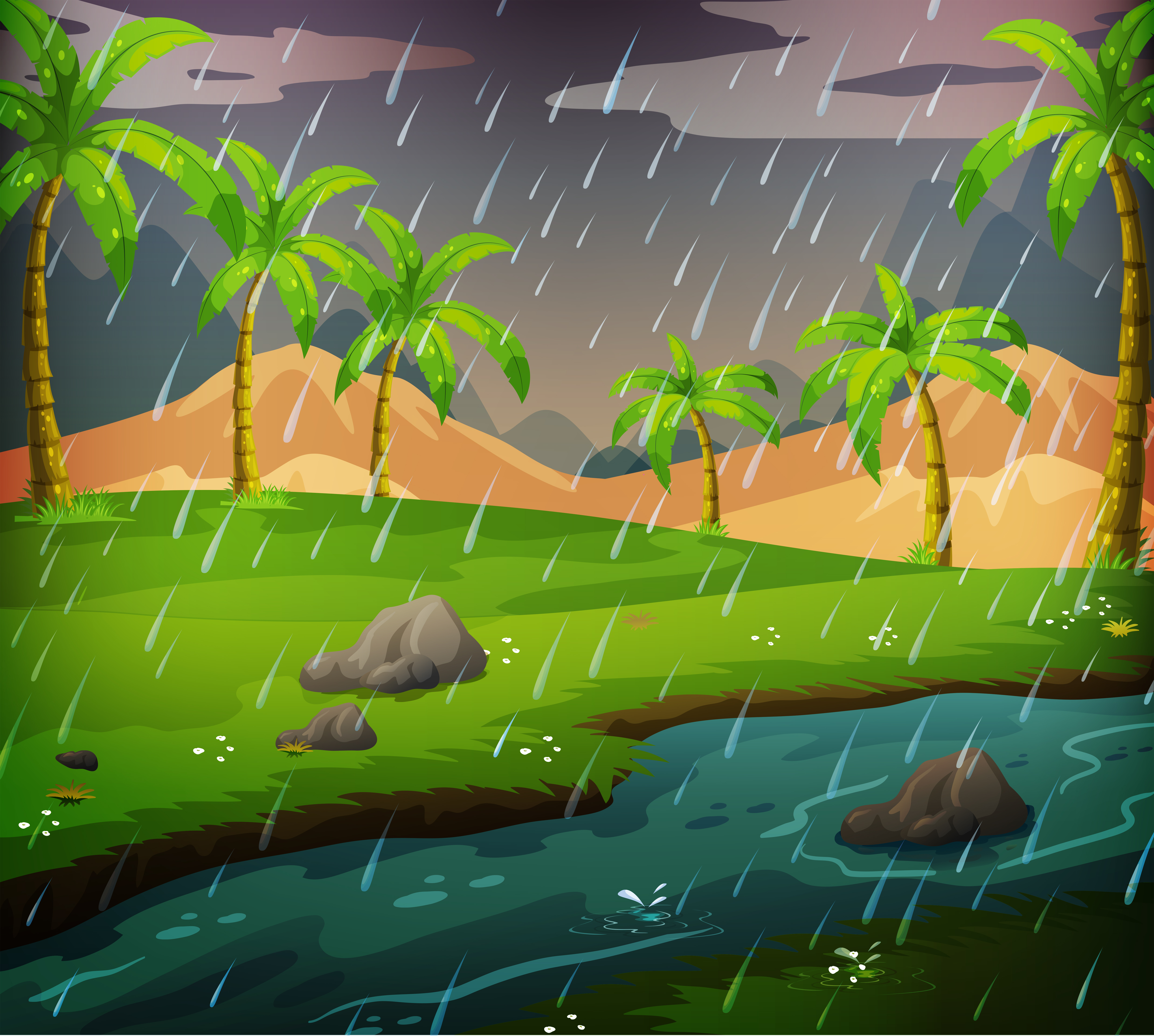 Nature scene with rainy day in the field 432098 Vector Art at Vecteezy