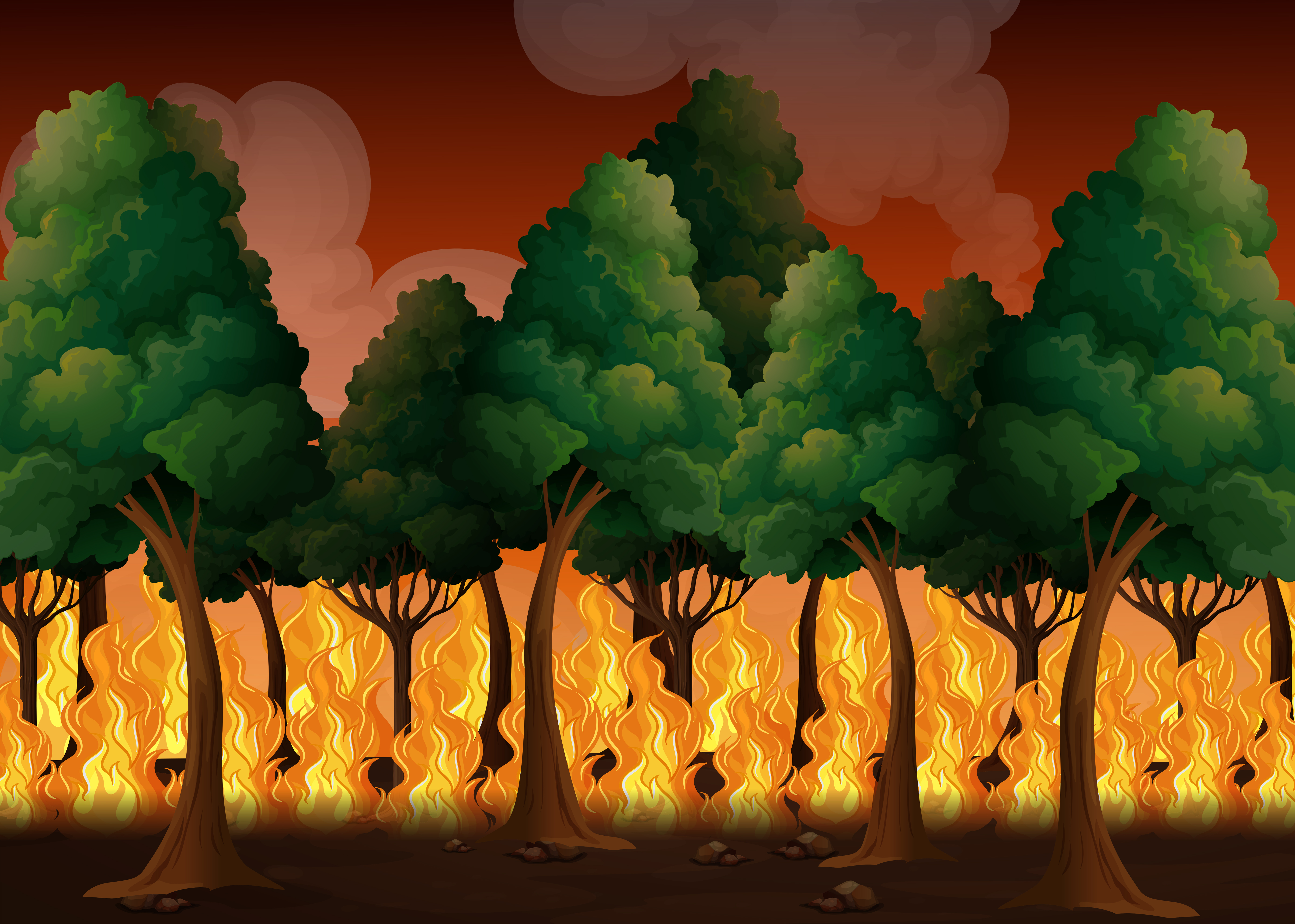 A Forest with Wildfire Disaster 432105 Vector Art at Vecteezy