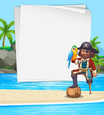 Border design with pirate on the beach vector