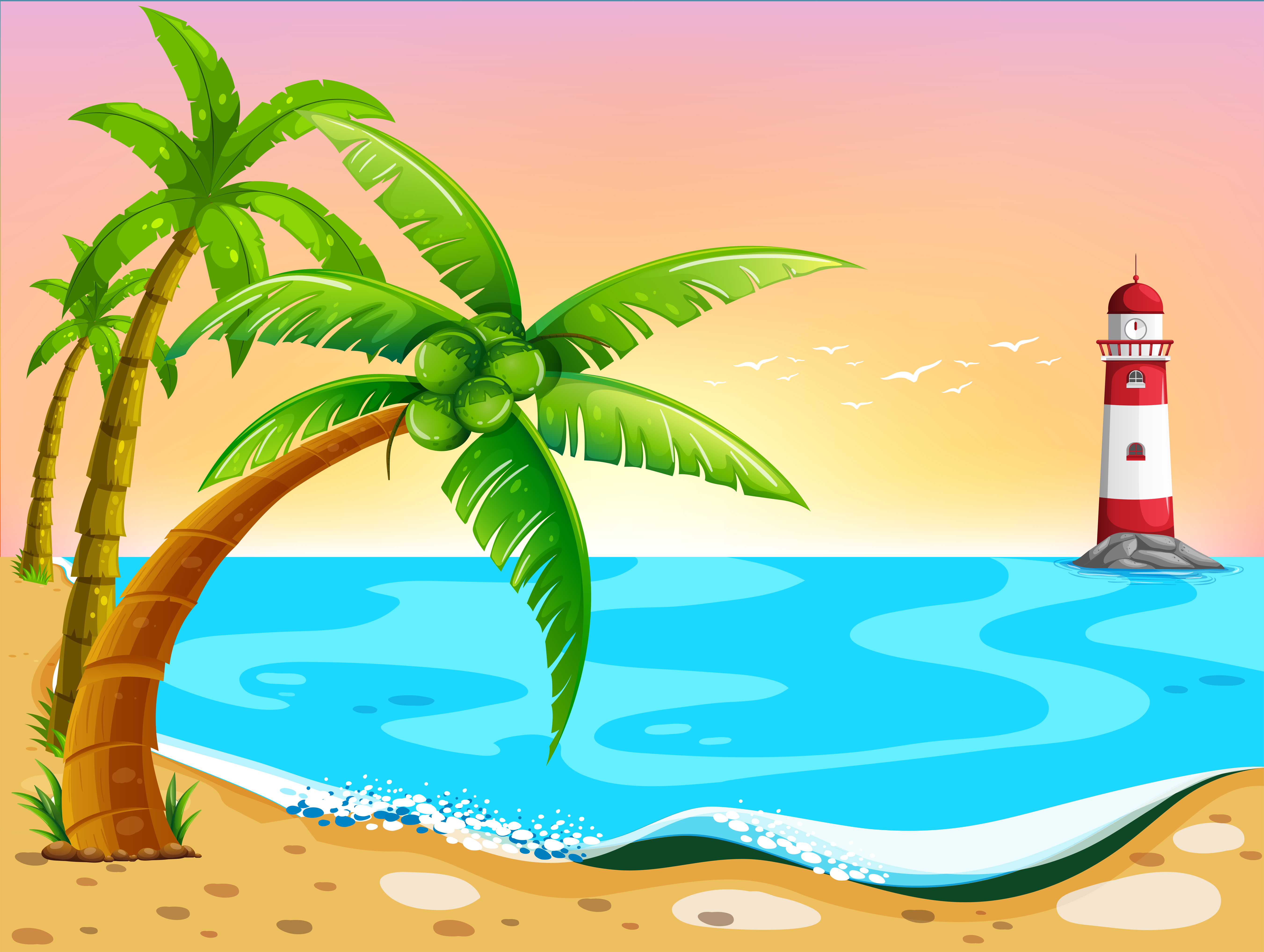 beach cartoon sunset vector illustration clipart graphics vectors background sun shutterstock tropical summer