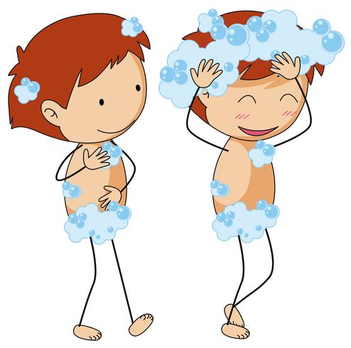 Dos niños tomando ducha vector