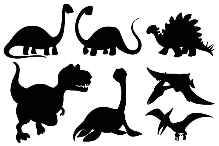 Silueta de dinosaurios sobre fondo blanco vector