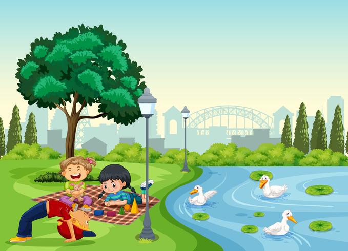 Children chilling at the park vector