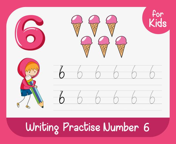 Number six tracing worksheets vector