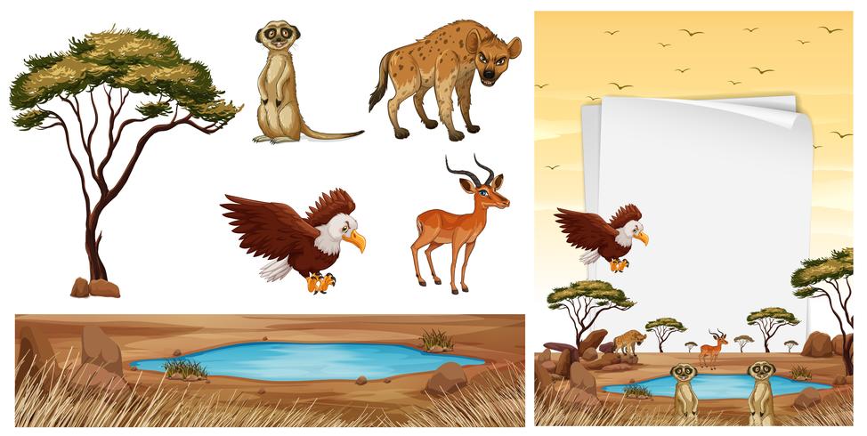 Scene with wild animals in the savanna vector