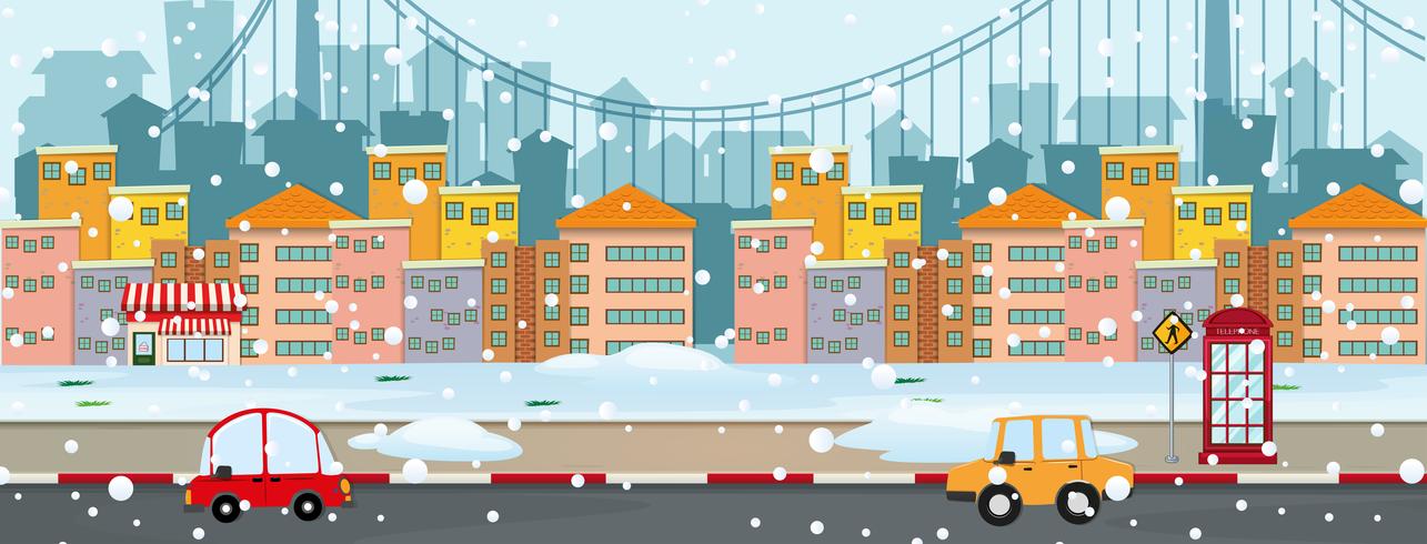 Background scene with snow in the city vector