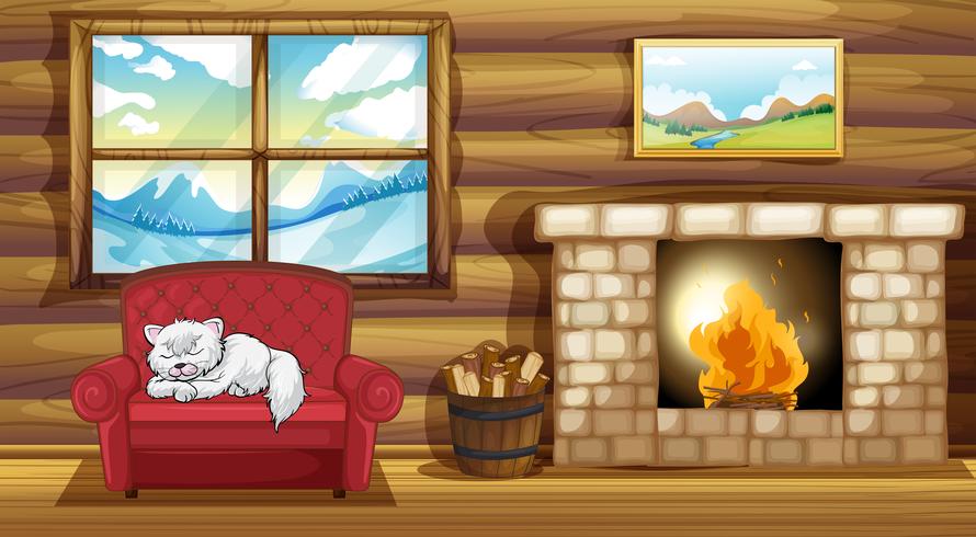 A cat sleeping at the sofa near the fireplace vector