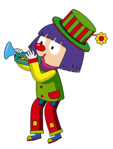 Happy clown blowing trumpet vector