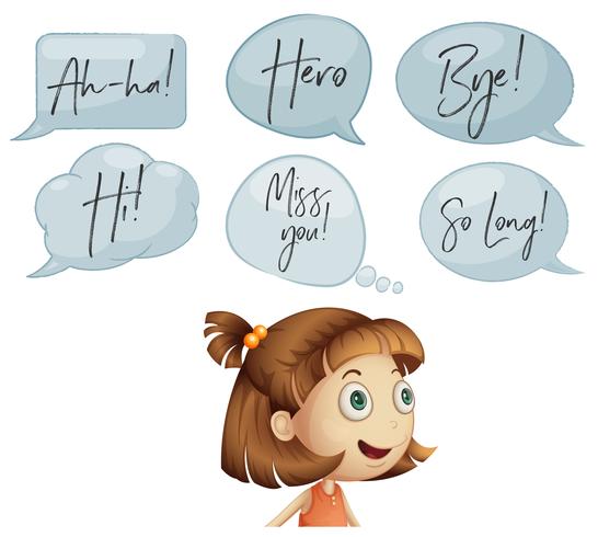 Girl with different speech bubbles vector