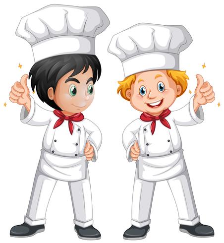 Two male chef in white costume vector