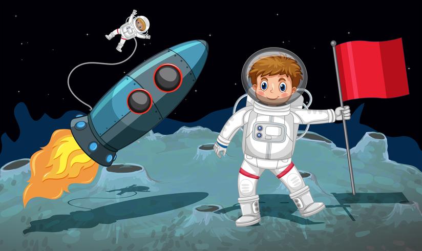 Space theme with astronauts working on the moon vector