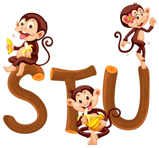 Monkey and wooden alphabet vector