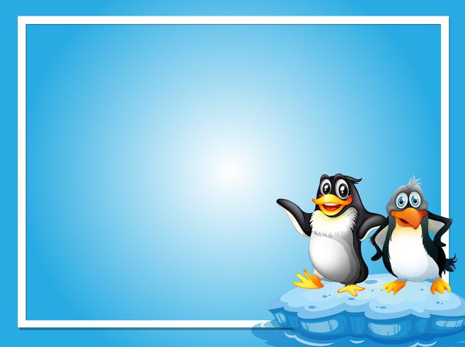 Plantilla de marco con dos penquins vector