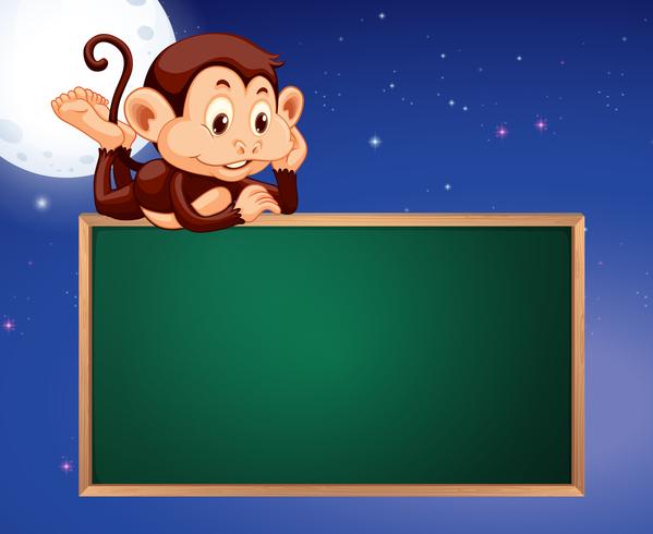 Monkey on blackboard frame night sky background vector