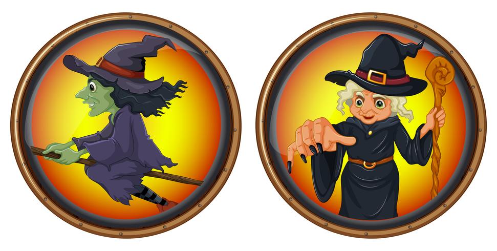 Witches on round badges vector