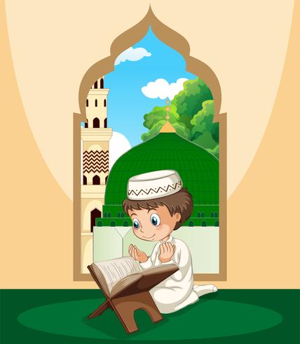 A muslim boy study qur'an vector